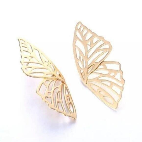 Gold Butterfly Wing Earrings - Picture 1 of 6